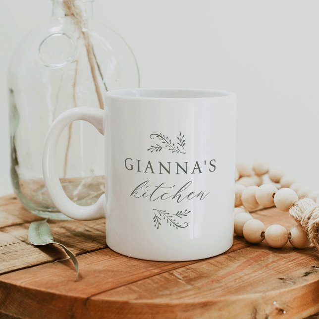 Grönt Botaniskt ditt namn är köks Kaffemugg (Skapare uppladdad)