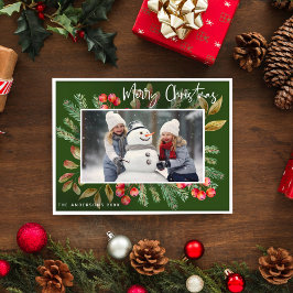 Grönt Botaniskt God jul Foto Julkort