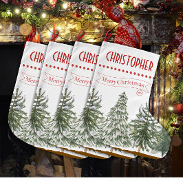 Grönt Botaniskt God jul Personlig Namn Stor Julstrumpa