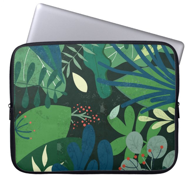 Grönt Botaniskt: Illustration av tropiska Löv Laptop Fodral (Framsidan)