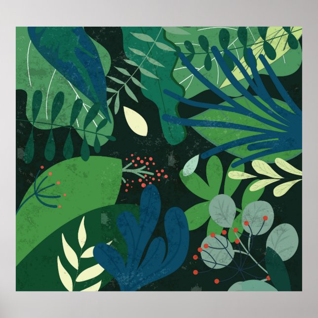 Grönt Botaniskt: Illustration av tropiska Löv Poster (Framsidan)