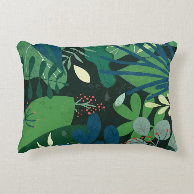 Grönt Botaniskt: Illustration av tropiska Löv Prydnadskudde (Framsidan)
