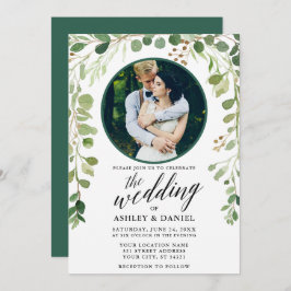 Grönt Botaniskt kalligrafi Foto Bröllop Inbjudningar