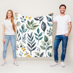 Grönt Botaniskt Löv Fleecefilt