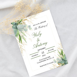 Grönt Botaniskt Löv Modern bröllopsinbjudan Inbjudningar