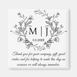 Grönt Botaniskt Monogram Bröllop Tack Magnet