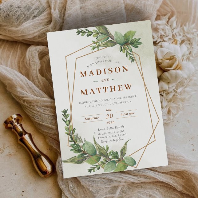 Grönt Botaniskt Rustikt Utomhusbröllop Inbjudningar (Greenery Botanical Rustic Outdoor Wedding Invitation)