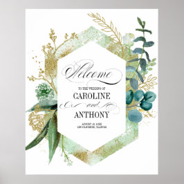 Grönt Botaniskt välkomsttecken för Bröllop Poster