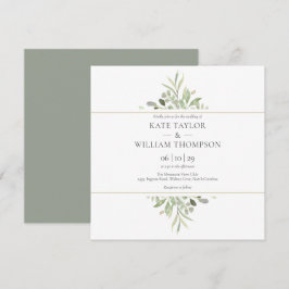 Grönt Botaniskt Vattenfärg Bröllop  Inbjudningar