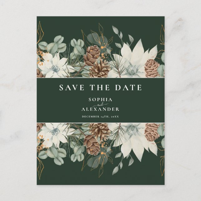 Grönt botaniskt vattenfärgdatum spara datumet vykort (Framsida)
