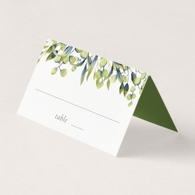 Grönt Botaniskt vattenfärgkort Greenery Place Card Kort (Framsida)