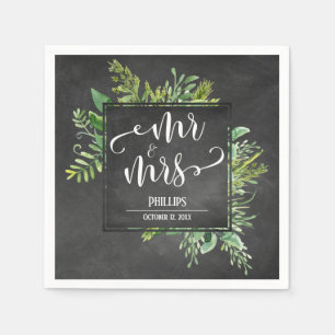 Grönt Bouquet Mr & Mrs Typografi Kritskrifttavla Pappersservett