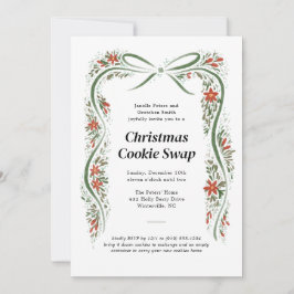 Grönt Bow and Poinsettias jul Helgdag Inbjudningar