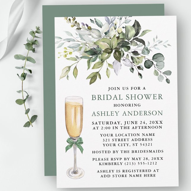 Grönt Bow för vattenfärgen Greenery Möhippa Sage   Inbjudningar (Customize to change text color, text style or color of back of card.)