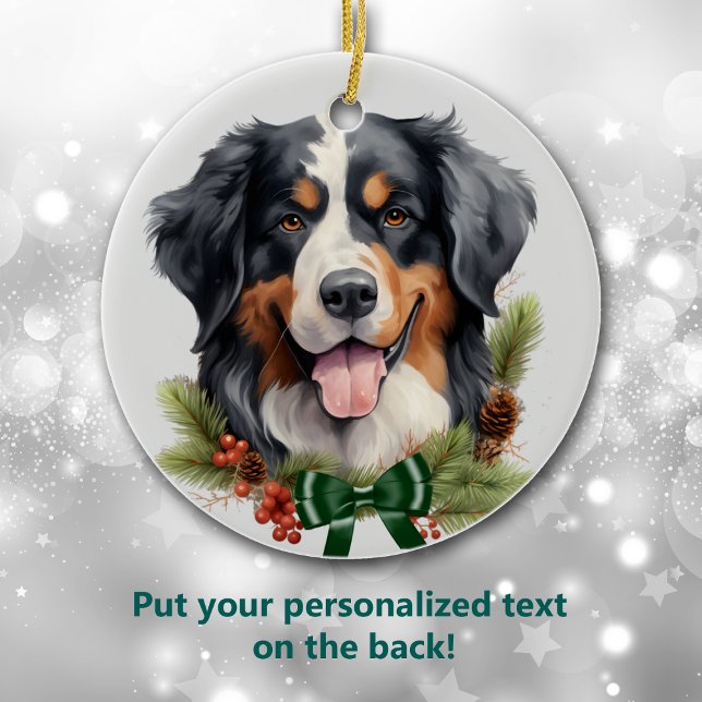 Grönt Bow Holly WAN Bernese Mountain Hund Julgransprydnad Keramik (Skapare uppladdad)