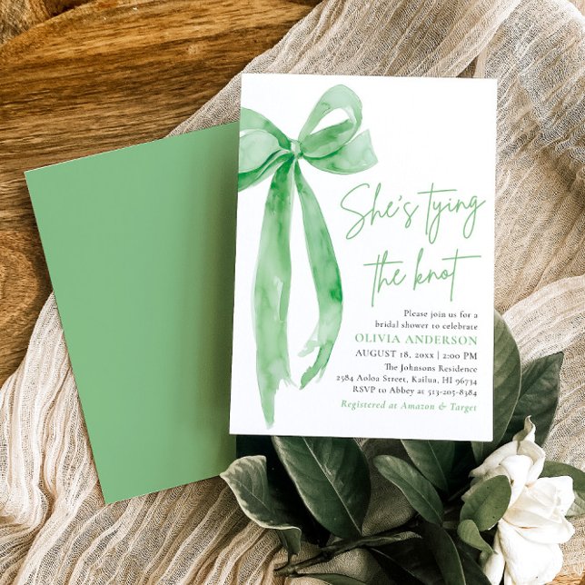 Grönt Bow Hon Gifter sig Möhippa Inbjudningar (Skapare uppladdad)