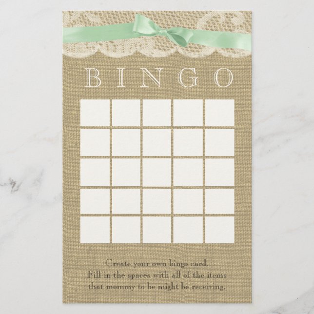 Grönt Bow och Vintage Snöre Shower Bingo (Framsida)