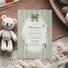 Grönt Bow Ram Baby Shower Inbjudningar
