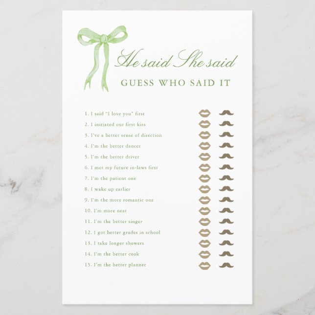 Grönt Bow sa att hon sa Möhippa Game (Framsida)