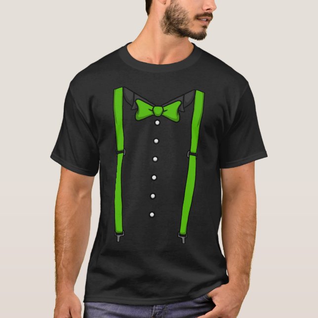 Grönt Bow Tie Suspenders Cummerbund Tuxedo Bow Tie T Shirt (Framsida)
