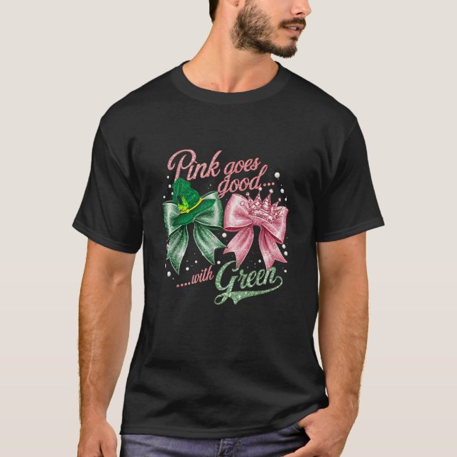 Grönt Bow Witch Hat Rosa Bow Krona Coquette Prince T Shirt (Framsida)