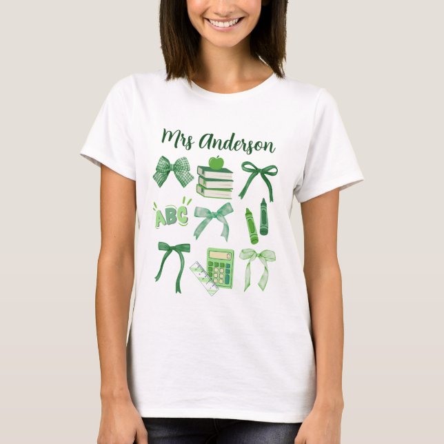 Grönt Bows Elementary Teacher St patrick's day T Shirt (Framsida)