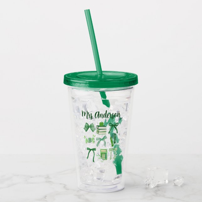 Grönt Bows Elementary Teacher St patrick's day Take Away Mugg (Framsida Ice)