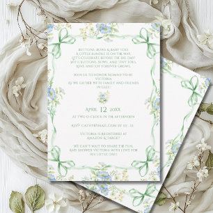 Grönt Bows Rosett band & Blommigt Ram Baby Shower Inbjudningar
