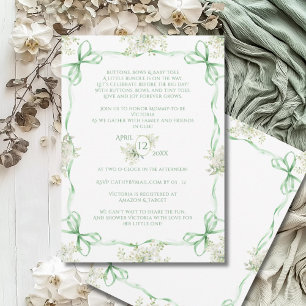Grönt Bows Rosett band & Greenery Ram Baby Shower Inbjudningar