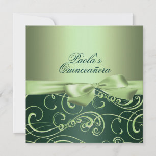 Grönt Bows & Swirl Quinceañera-inbjudan Inbjudningar
