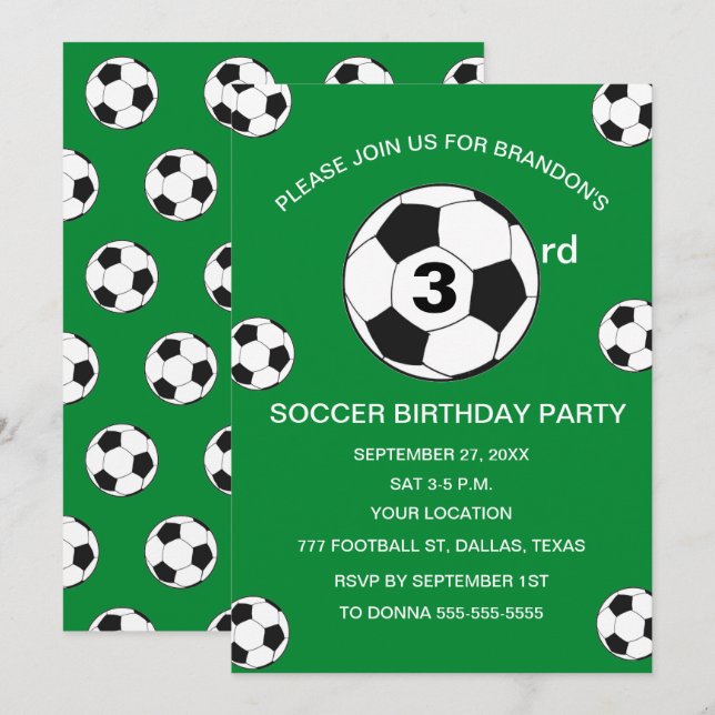 grönt Boys för fotboll i Party Inbjudningar (Fram/baksida)