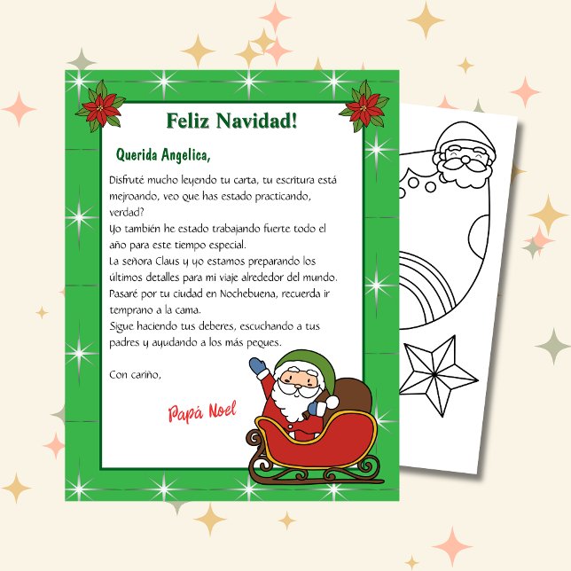 Grönt Brev från Santa för barn på spanska (Spanish Letter from Santa Green.)