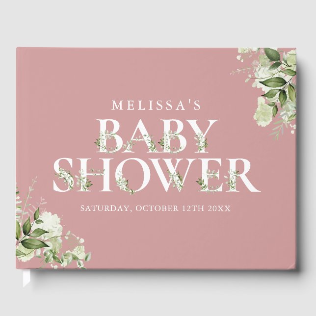 Grönt brevpapper dammig rosa rosa baby shower gästböcker (Framsida)