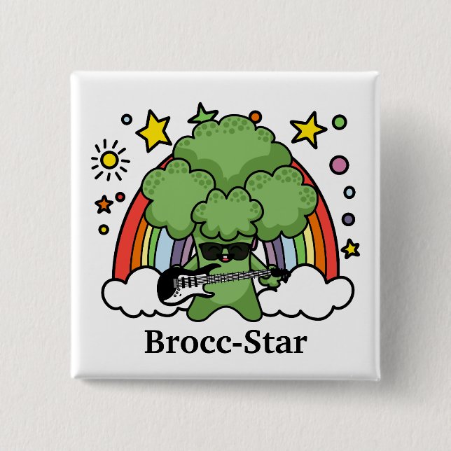 Grönt Broccoli Brocc, Rockstjärna Knapp (Framsida)