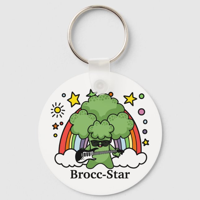 Grönt Broccoli Brocc, Rockstjärna Nyckelring (Framsida)