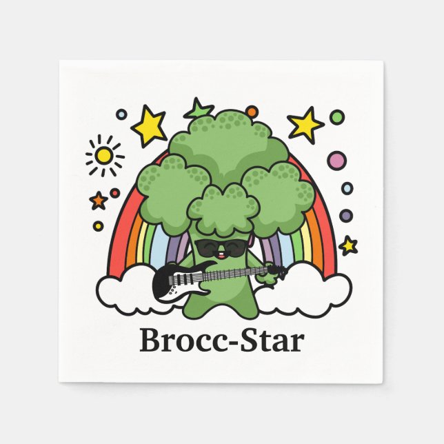 Grönt Broccoli Brocc, Rockstjärna Pappersservett (Framsidan)