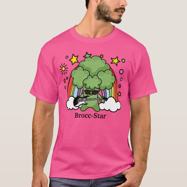 Grönt Broccoli Brocc, Rockstjärna T Shirt (Framsida)