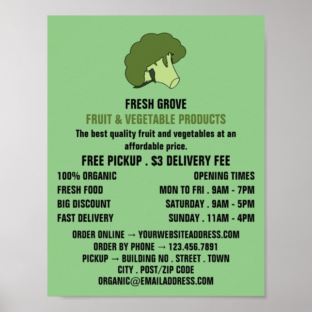 Grönt Broccoli, Greengrocers Advertising Poster (Framsidan)