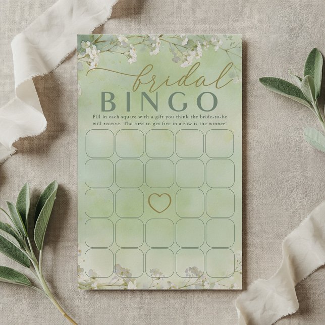 Grönt Bröllespel med Vilda Blommor Bingo (Bridal Bingo Shower Activity Card)