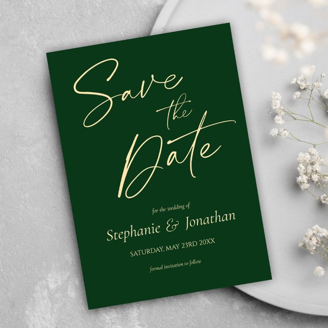 Grönt Bröllop i den moderna Eleganten Spara Datumet (Minimalist Modern Elegant Green Wedding Save The Date)