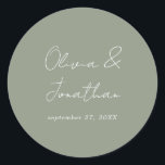 Grönt Bröllop med enkel minimal sidväxling Runt Klistermärke<br><div class="desc">Enkel minimal Grönt Skript Bröllop Classic Round Sticker</div>