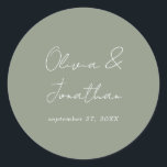 Grönt Bröllop med enkel minimal sidväxling Runt Klistermärke<br><div class="desc">Enkel minimal Grönt Skript Bröllop Classic Round Sticker</div>