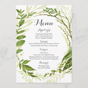 Grönt Bröllop Menu-kort, Rustic Greenery Meny