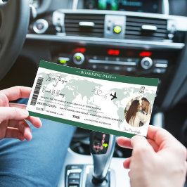 Grönt Bröllopsinbjudan Bordning biljett Inbjudningar