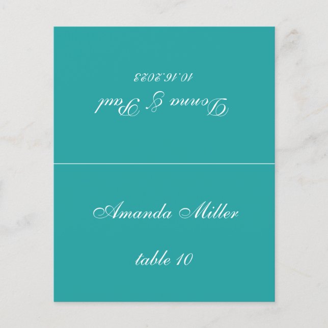 Grönt bröllopsplatskort tryckt gästs namn manus (Framsida)