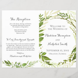 Grönt Bröllopsprogram Booklets, Rustic Greenery