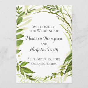 Grönt Bröllopsprogram Cards, Rustic Greenery Program