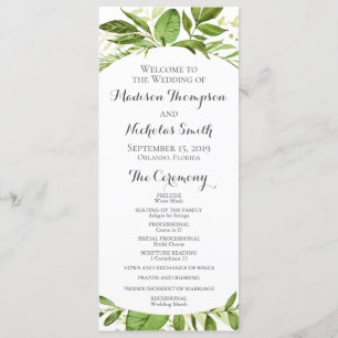 Grönt Bröllopsprogram Cards, Rustic Greenery Program