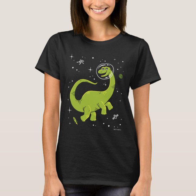 Grönt Brontosaurus Dinos in Space T Shirt (Framsida)