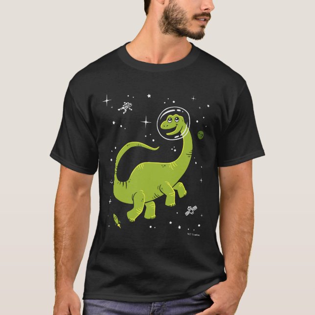 Grönt Brontosaurus Dinos in Space T Shirt (Framsida)